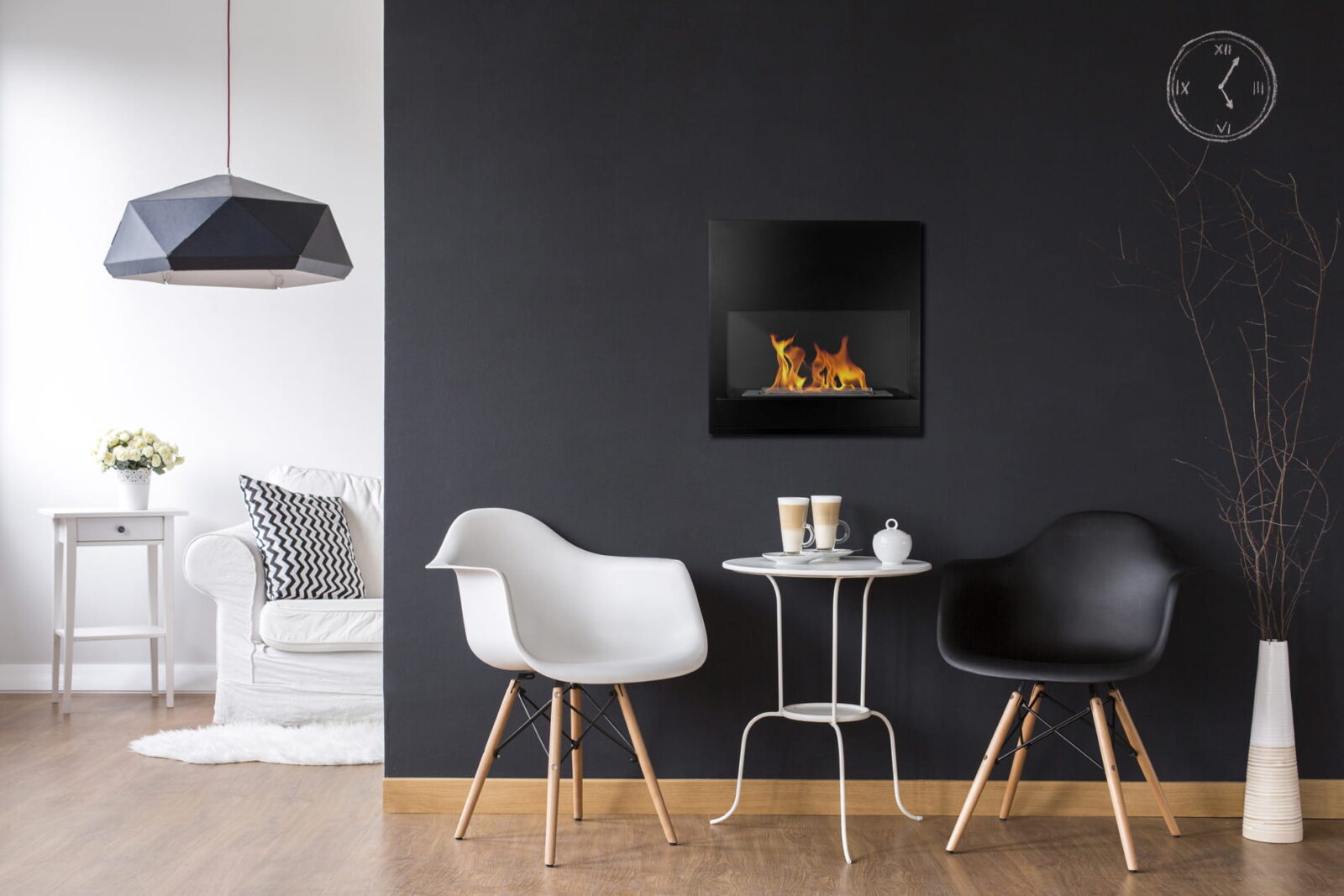 Biopejse til vægophæng, med glas. Moderne design, i sort mat.  450x470x165mm - Billede 6