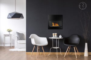 Biopejse til vægophæng, med glas. Moderne design, i sort mat.  450x470x165mm - Billede 6