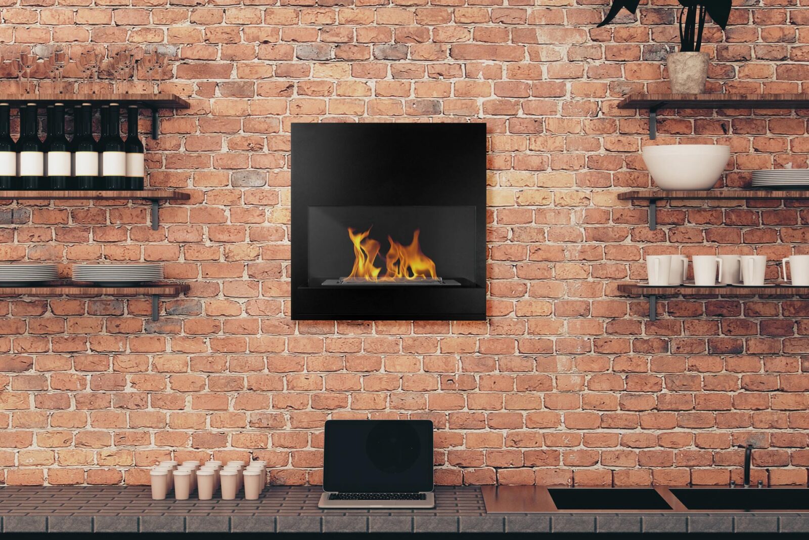 Biopejse til vægophæng, med glas. Moderne design, i sort mat.  450x470x165mm - Billede 7