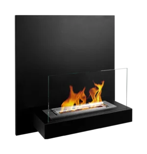 Biopejse til vægophæng, med glas. Moderne design, i sort mat.  450x470x165mm