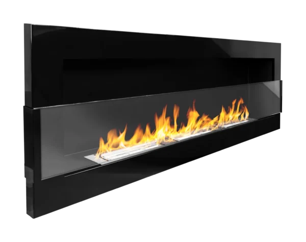 Biokominek wiszący z szybą 1200x400 czarny połysk