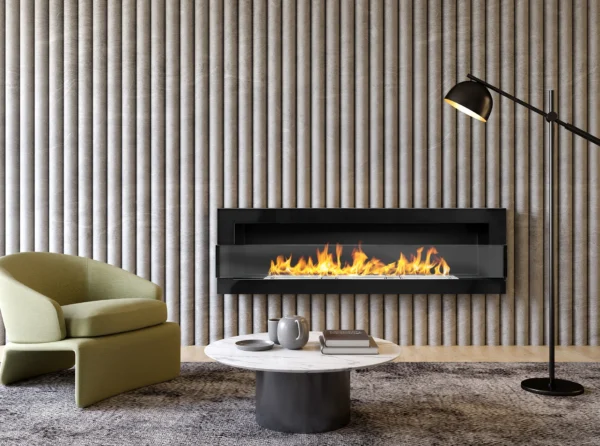 Biokominek wiszący z szybą 1200x400 czarny połysk - Image 2