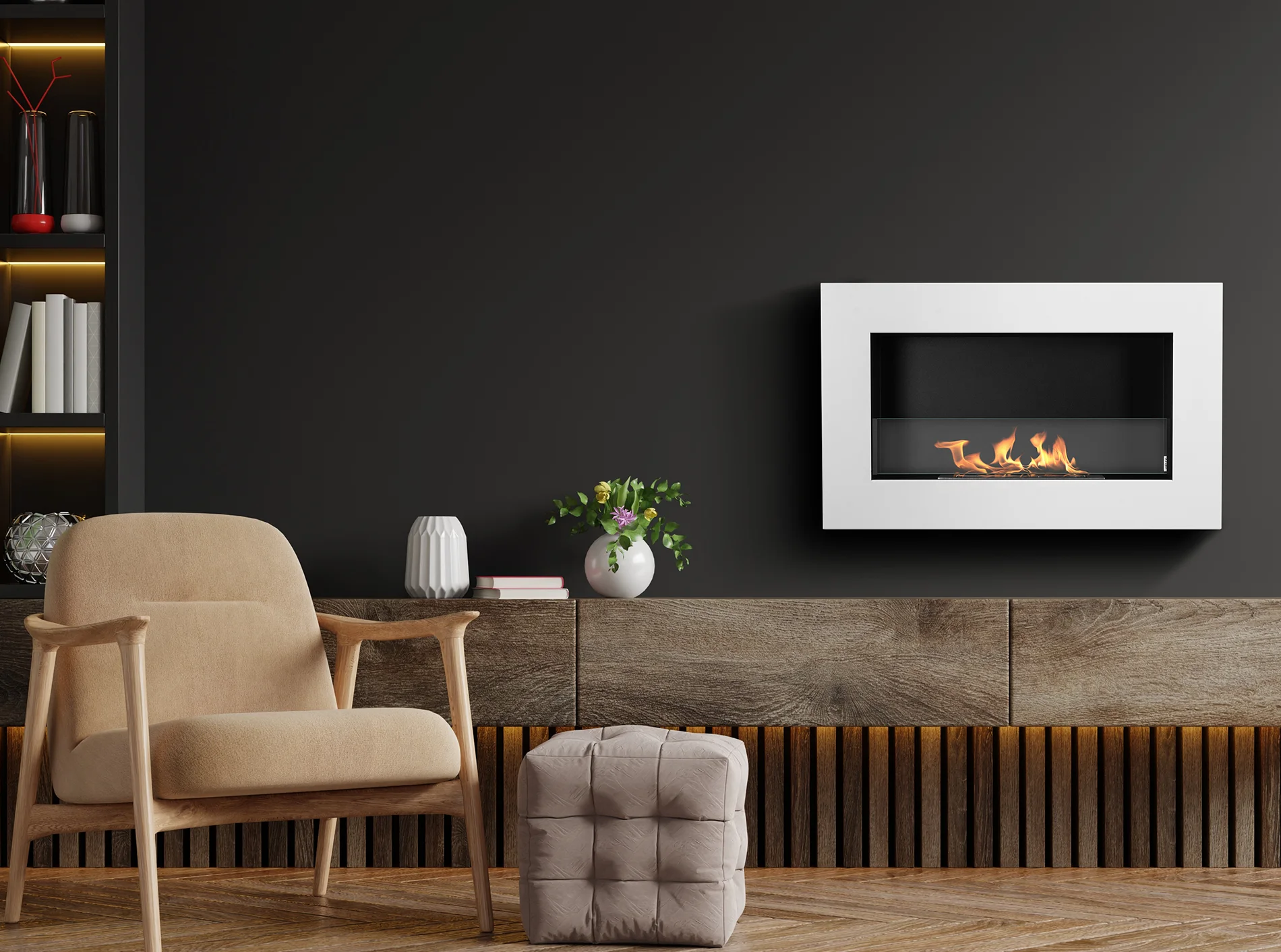 Væghængt biopejs BOX med glas 650×400x120 mm hvid strukturmat - Billede 2