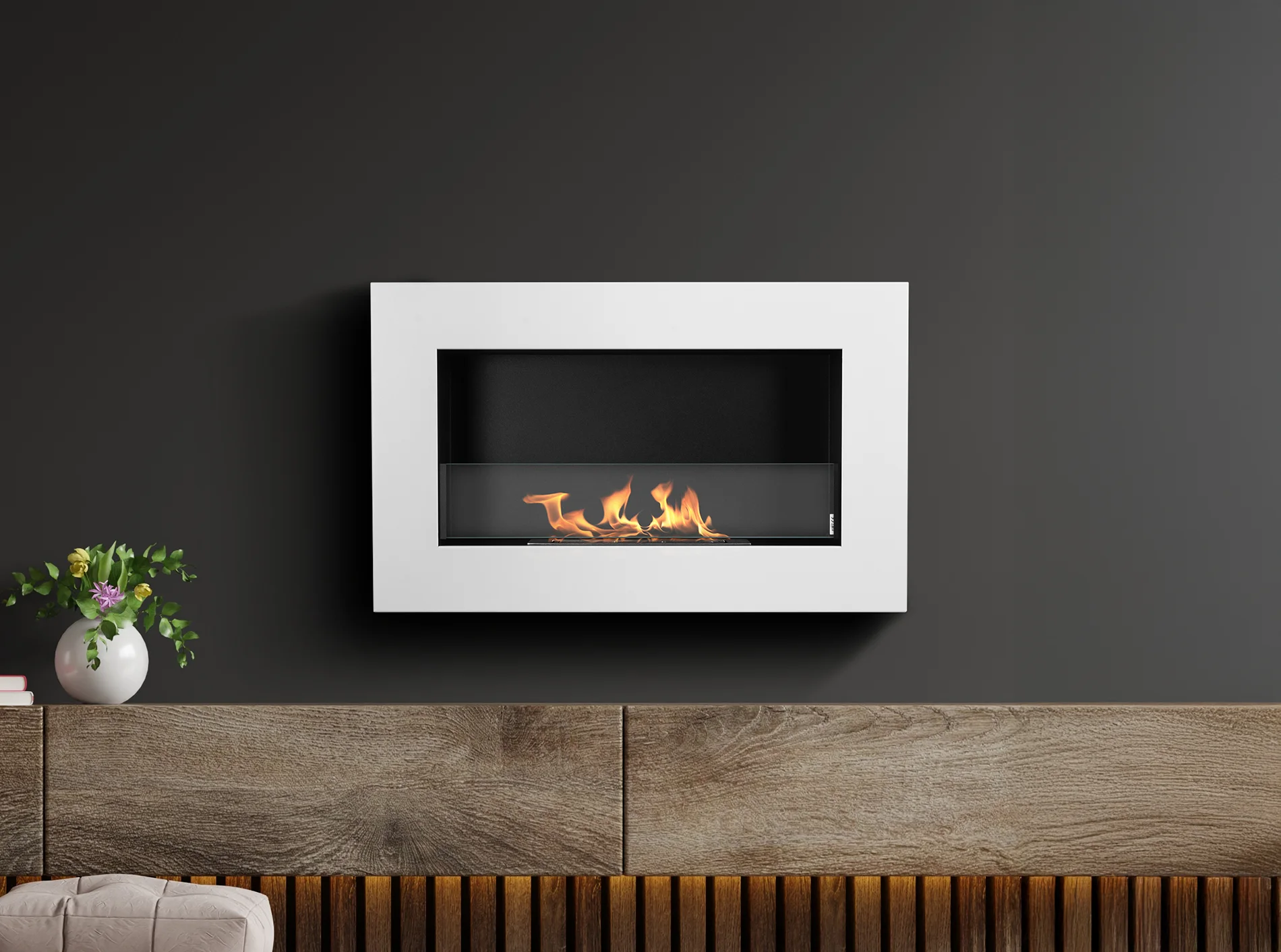 Væghængt biopejs BOX med glas 650×400x120 mm hvid strukturmat